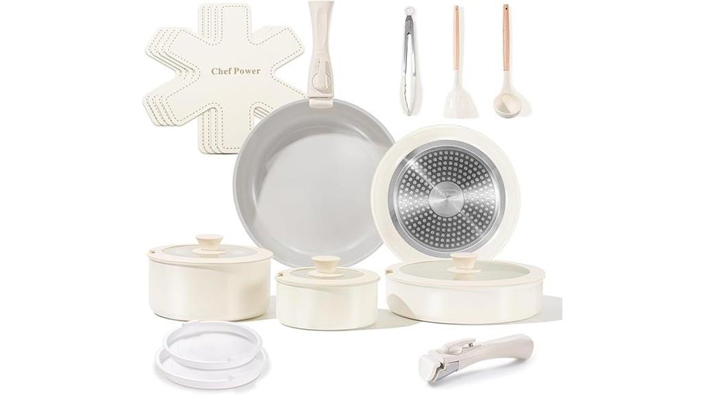 19 piece detachable handle cookware