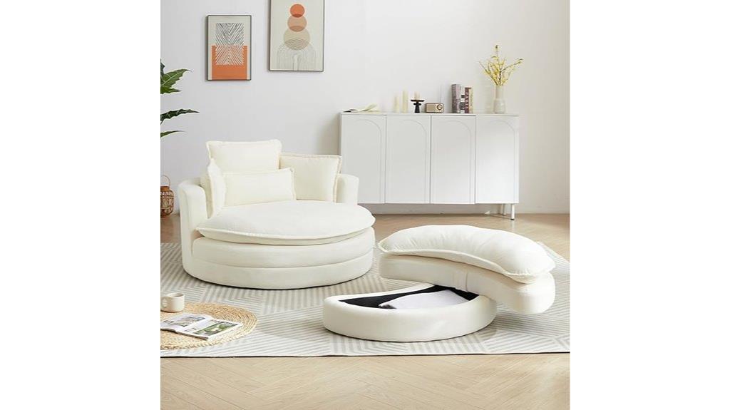 beige chenille storage ottoman