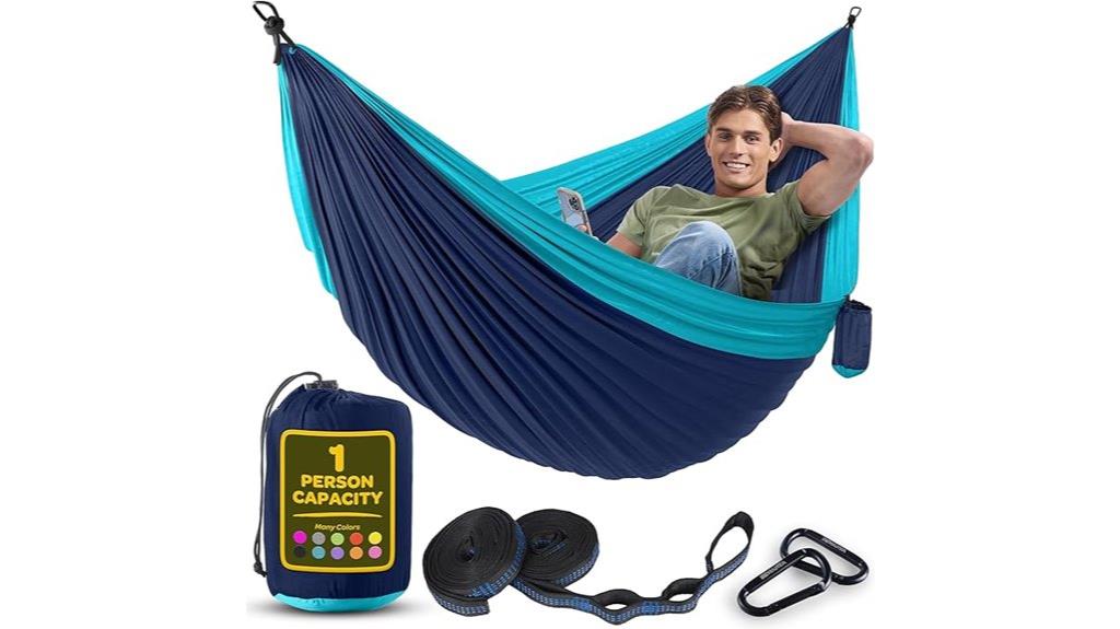 blue hammock with straps