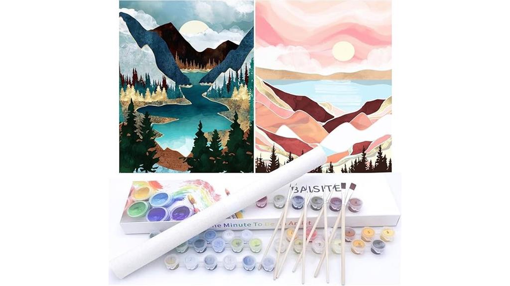 colorful sunset lake mountains