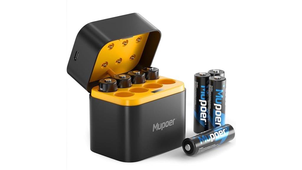 eight rechargeable lithium batteries
