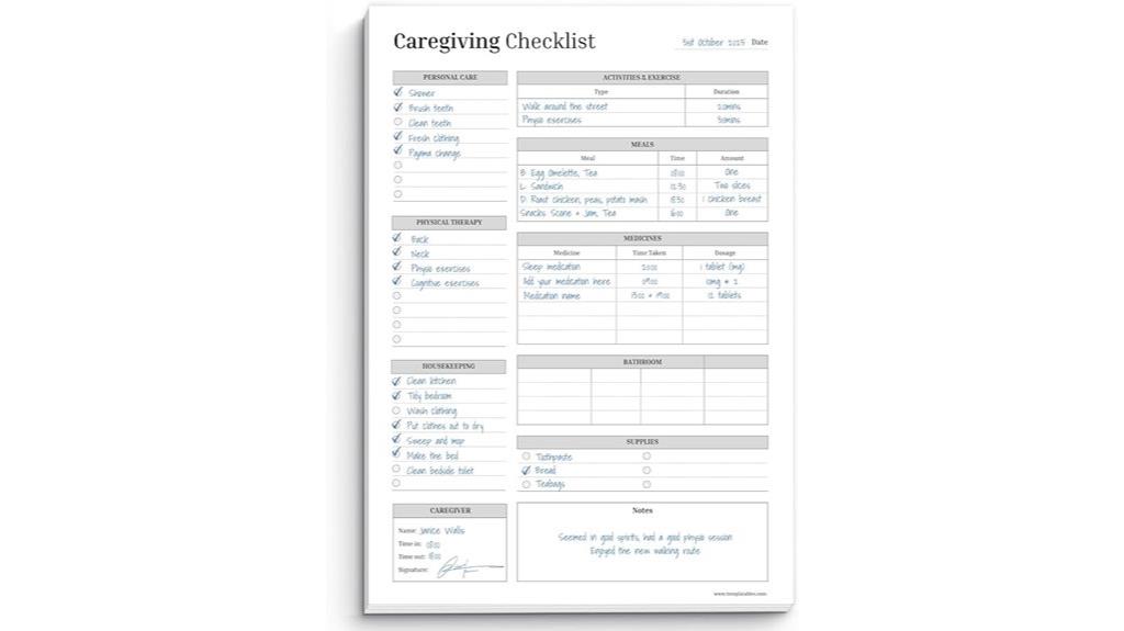 elderly caregiver planning notes