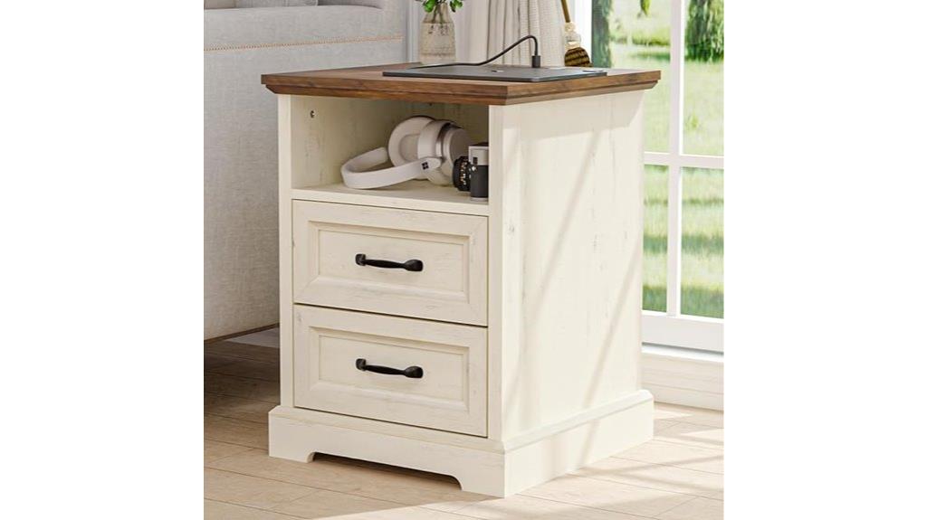 farmhouse nightstand with charging
