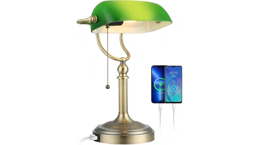 green glass banker lamp