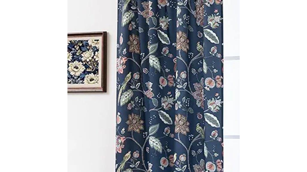 navy floral bedroom curtains