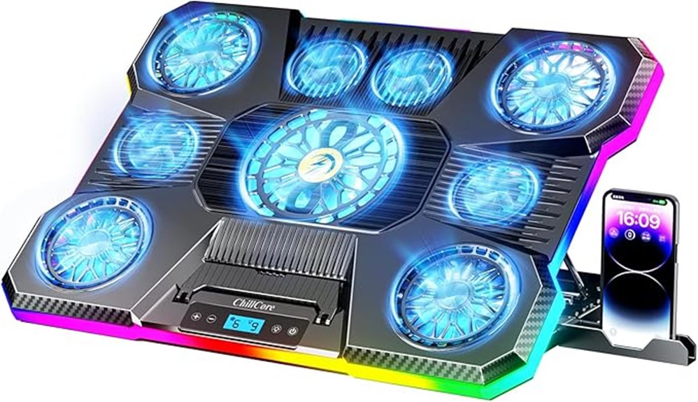 rgb lit 9 fan cooling pad