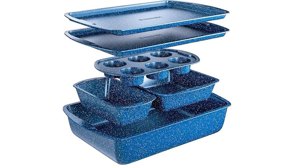 six piece blue marble pans