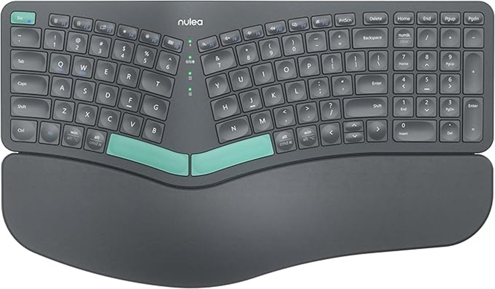 wireless ergonomic keyboard with wrist rest