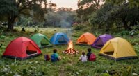 group camping tent setup