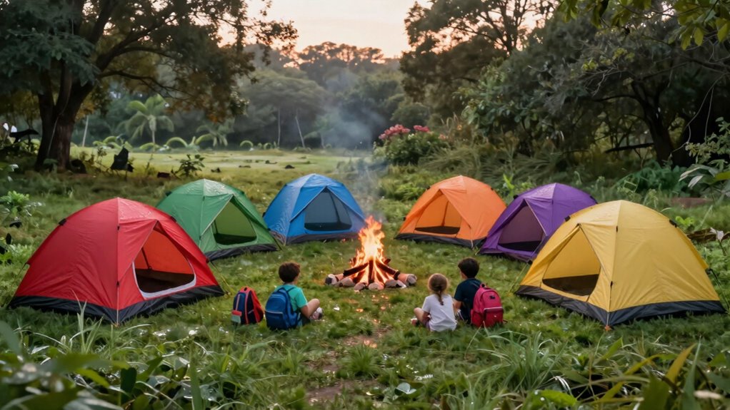 group camping tent setup