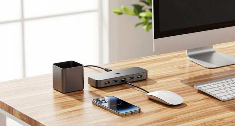 organized workspace with accessories